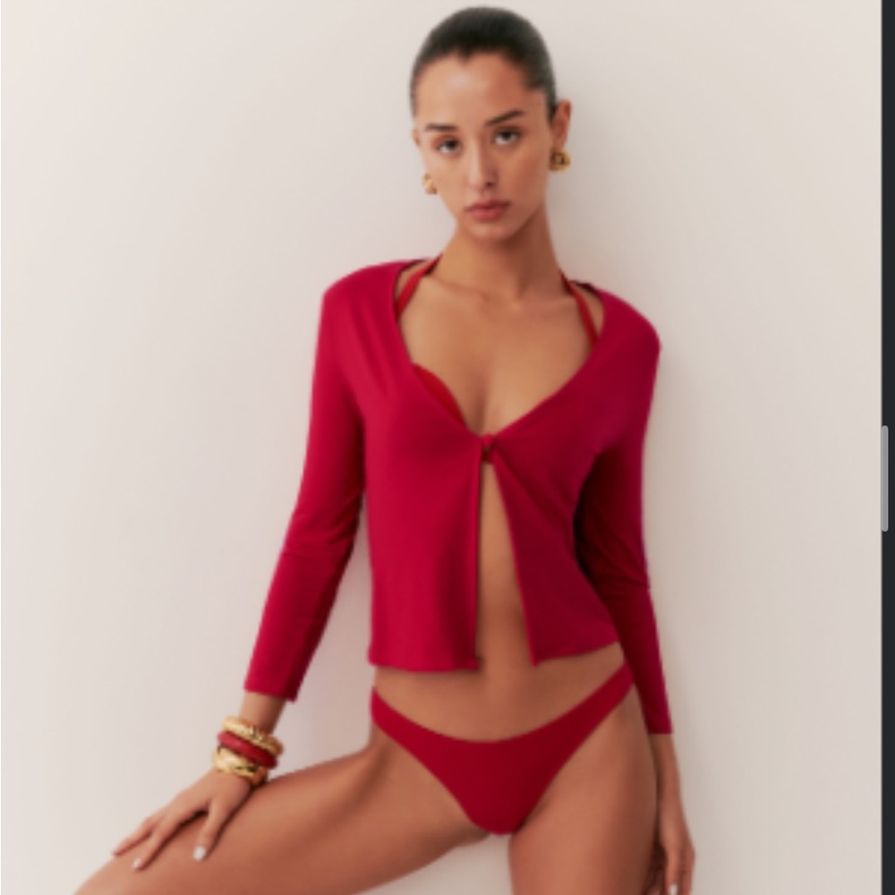 Reformation Lipstick Janine Knit Cardigan